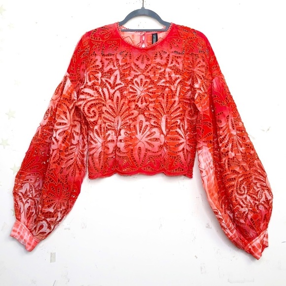 CONTINUUM Orange open eyelet balloon sleeve blouse - Picture 16 of 16